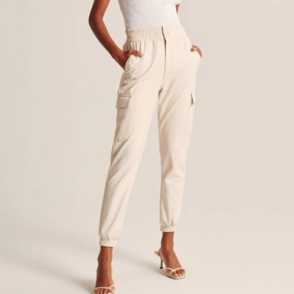 Faux leather joggers - cream